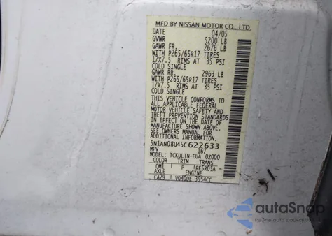 2005 Nissan Xterra Se из США, поврежденный, VIN 5N1AN08U45C622633